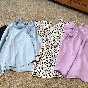 Set of 3 Stylish Shein Brand Blouse Set in Blue, Black & White, and Purple
